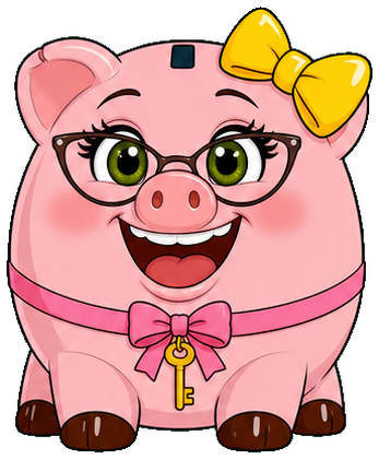 Penny, a pink ceramic piggy bank character